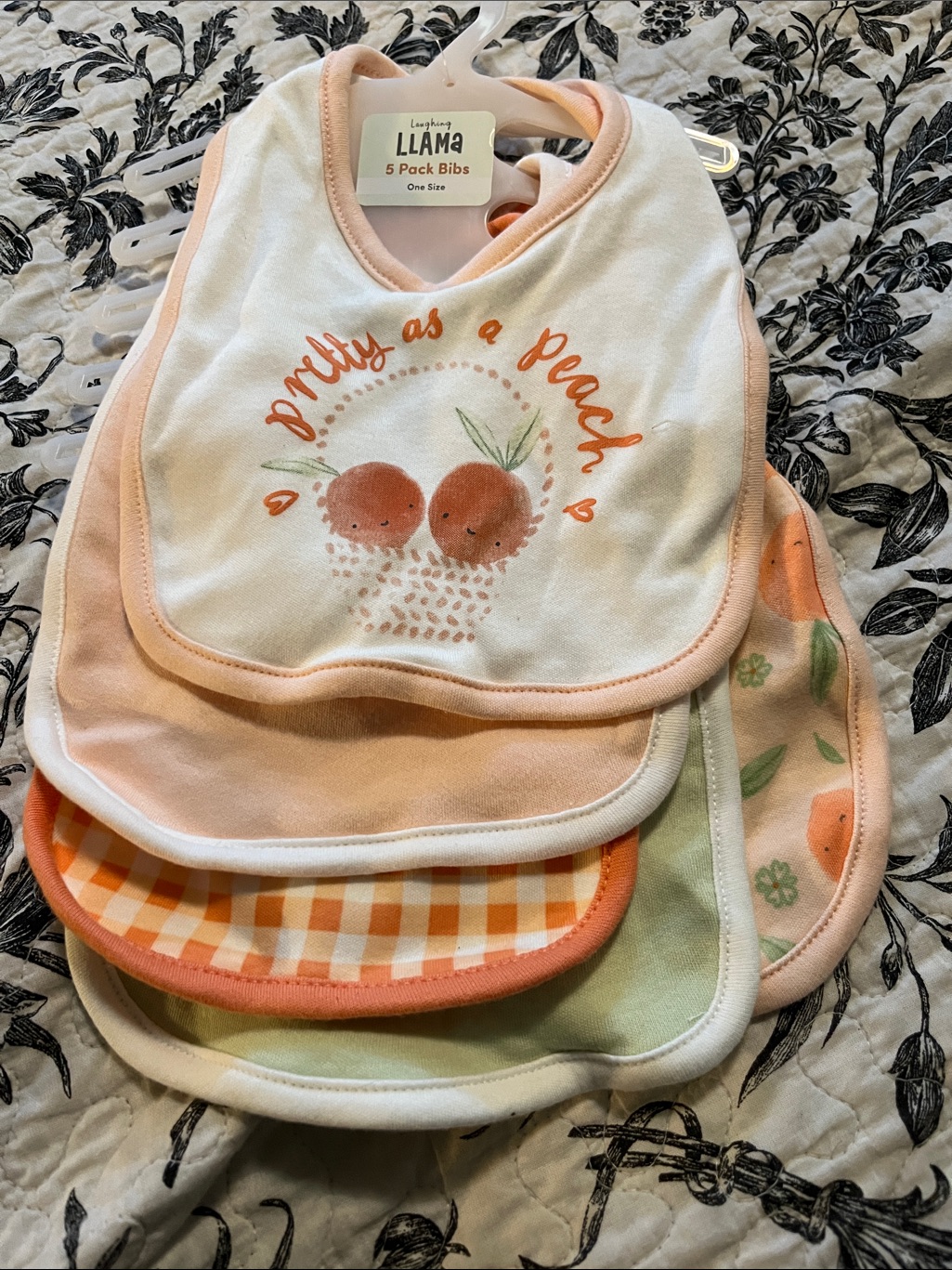 Llamas Peach 5-Pack Baby Bibs - Peach Multicolor